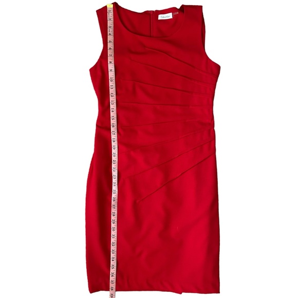 Calvin Klein Red Sleeveless Pleated Midi Sheath Dress - Picture 8 of 10